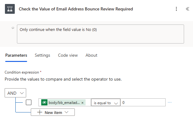 Check the value of Email Address Bounce Review Required equals NO