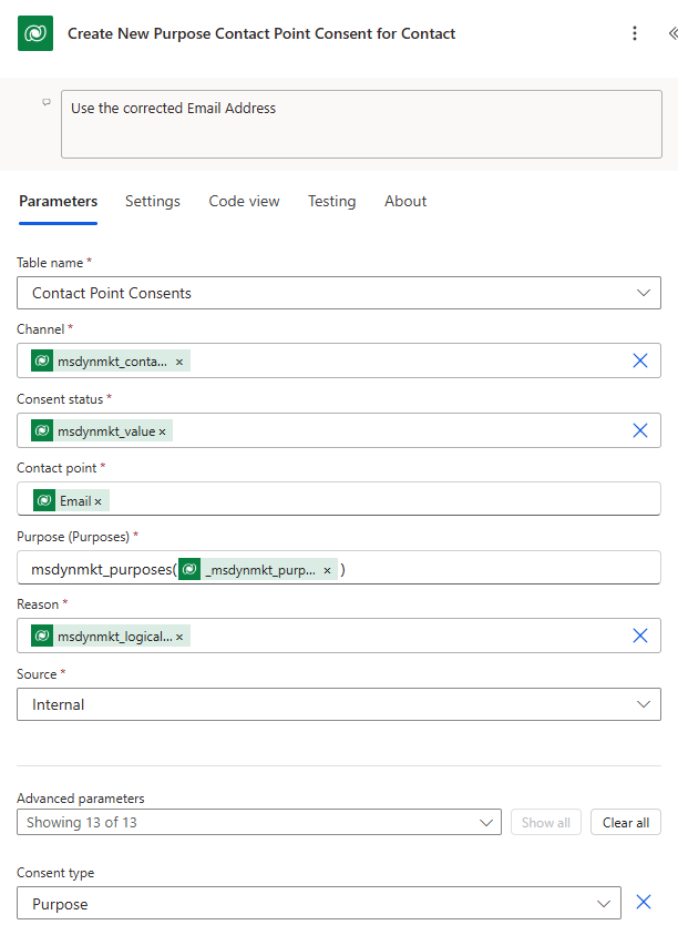 Create a Purpose Contact Point Consent Record