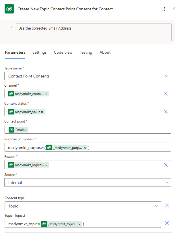 Create a Topic Contact Point Consent Record