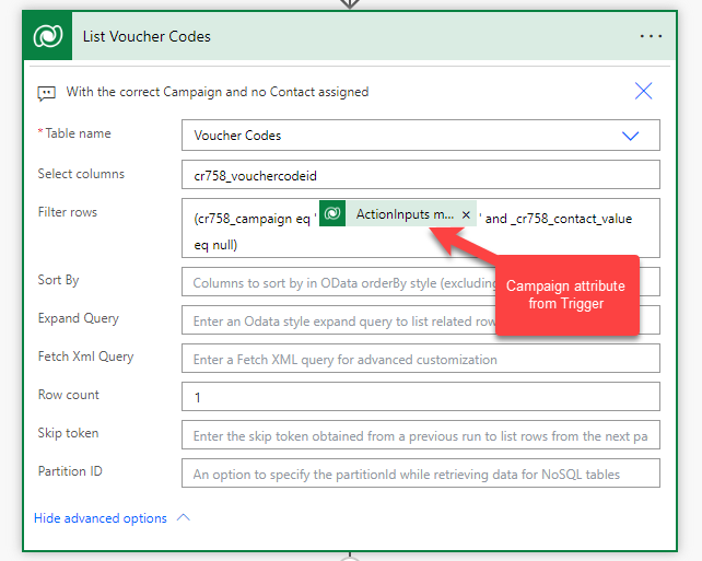 List available rows of voucher code table