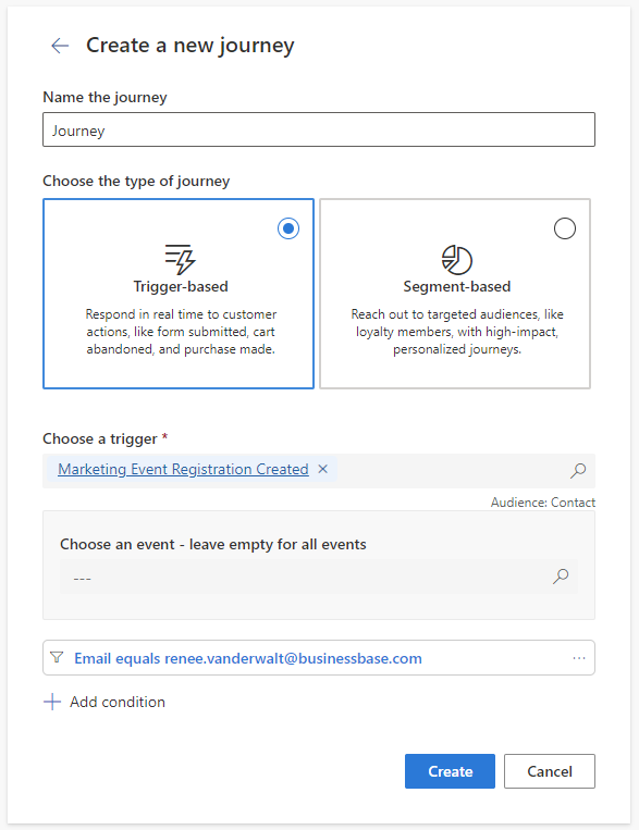 Dynamics Customer Insights - Journeys using the filtering criteria in the trigger