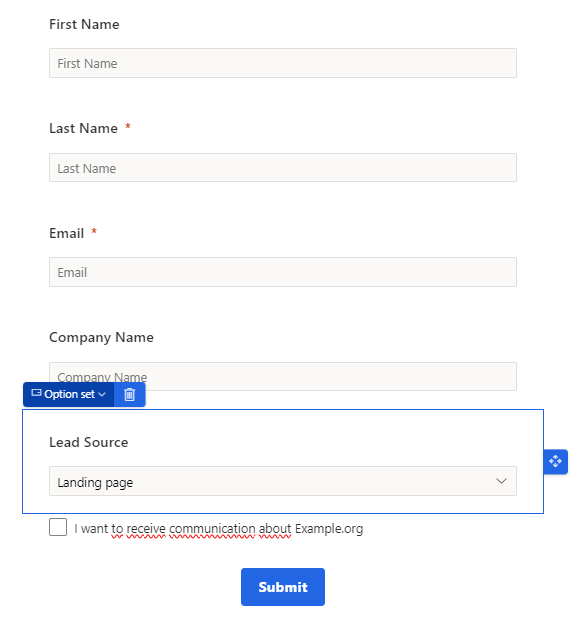 Lead Source field on Real Time Marketing Form