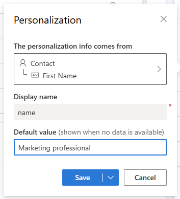 Default value of personalized field